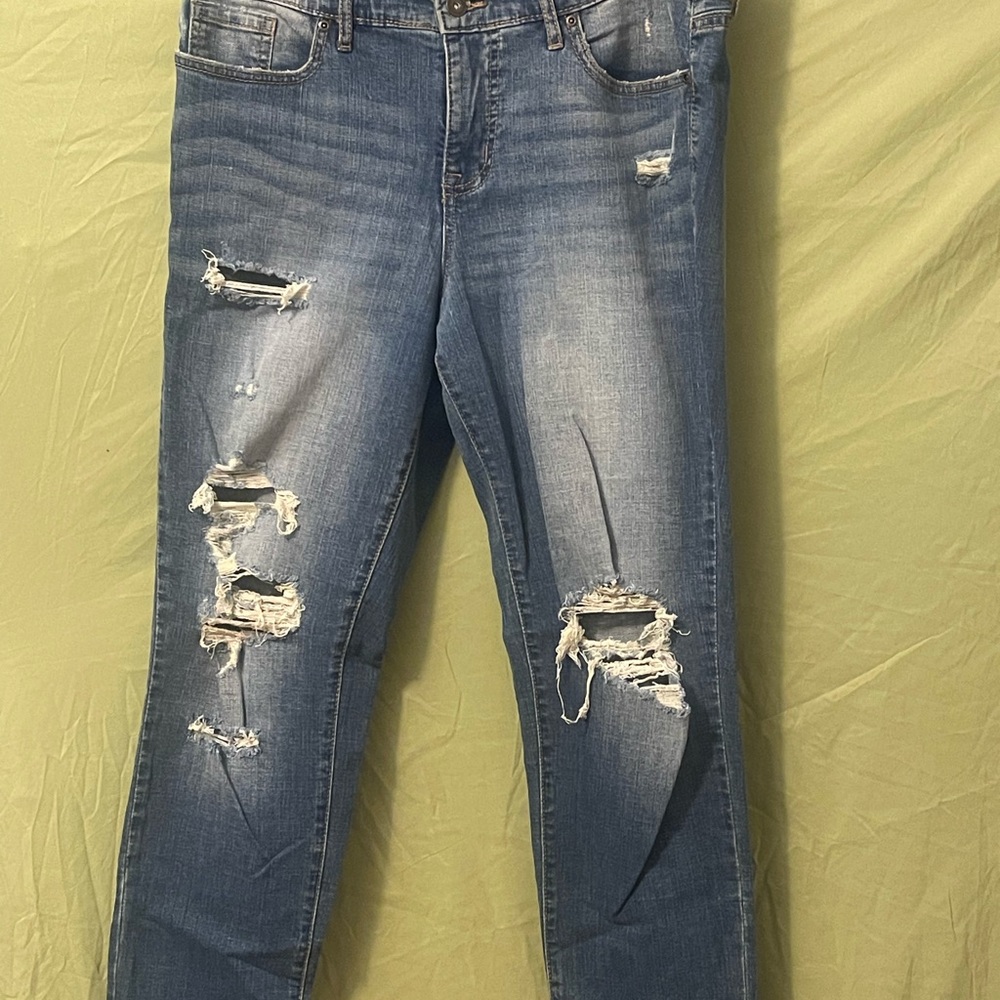 Sofia by Sofia Vergara Blue Boyfriend Jeans with Distressed Details